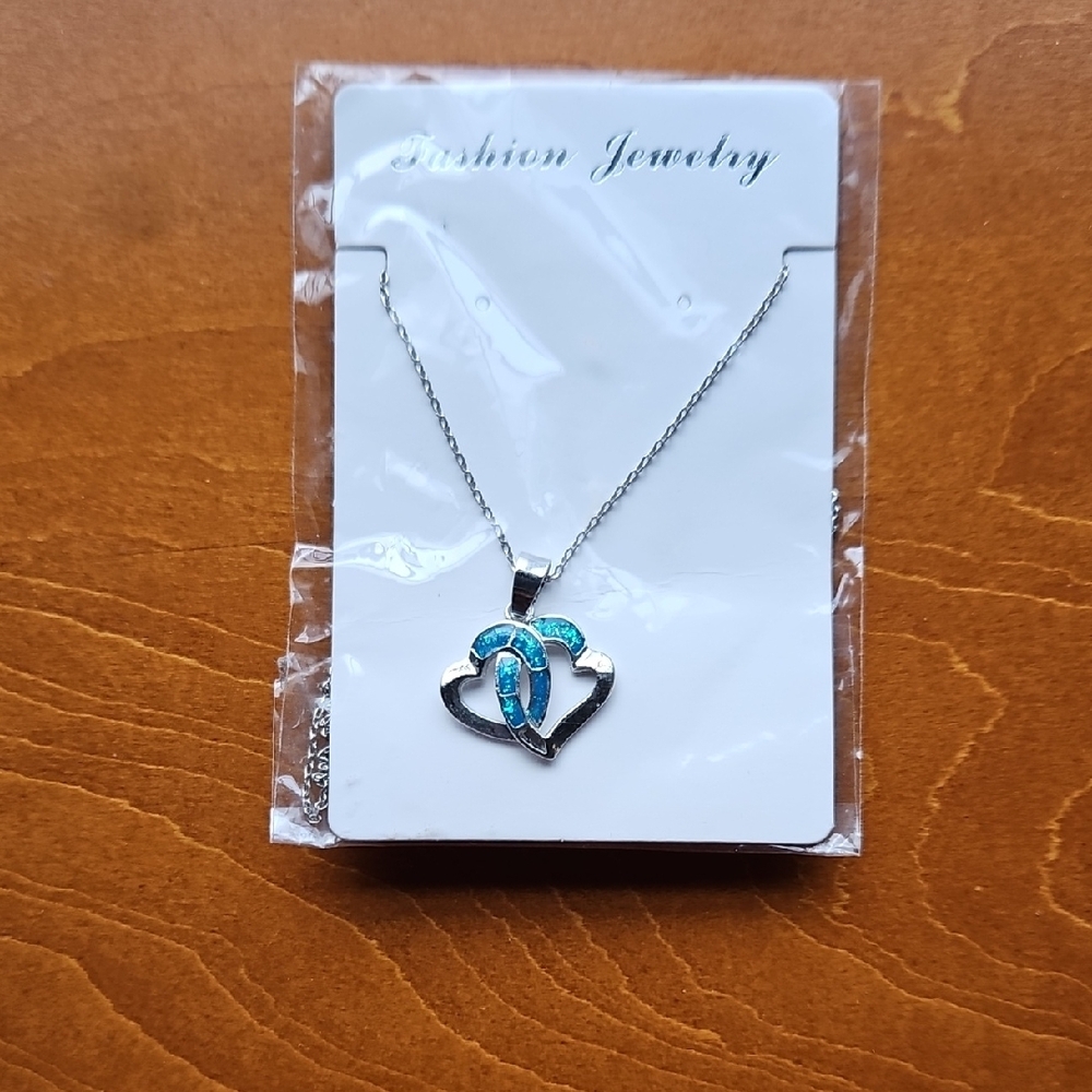 Silver and Blue Heart Pendant Necklace